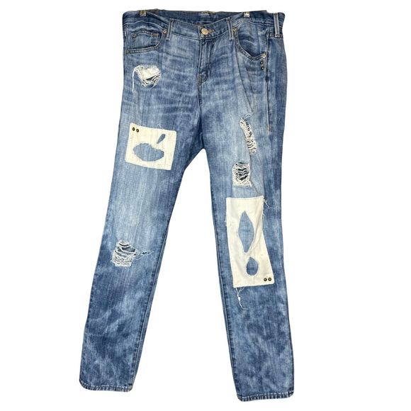 True Religion Cameron‎ Slim Boyfriend Patch Jeans Womens 29 Studded Distressed - Picture 2 of 16